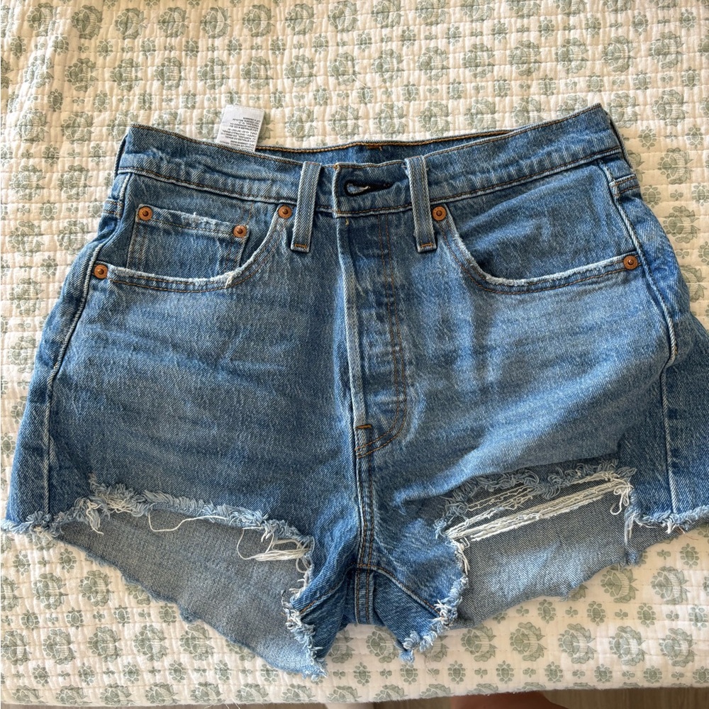 Levi's Blue Jean 501 Distressed Button Fly Shorts